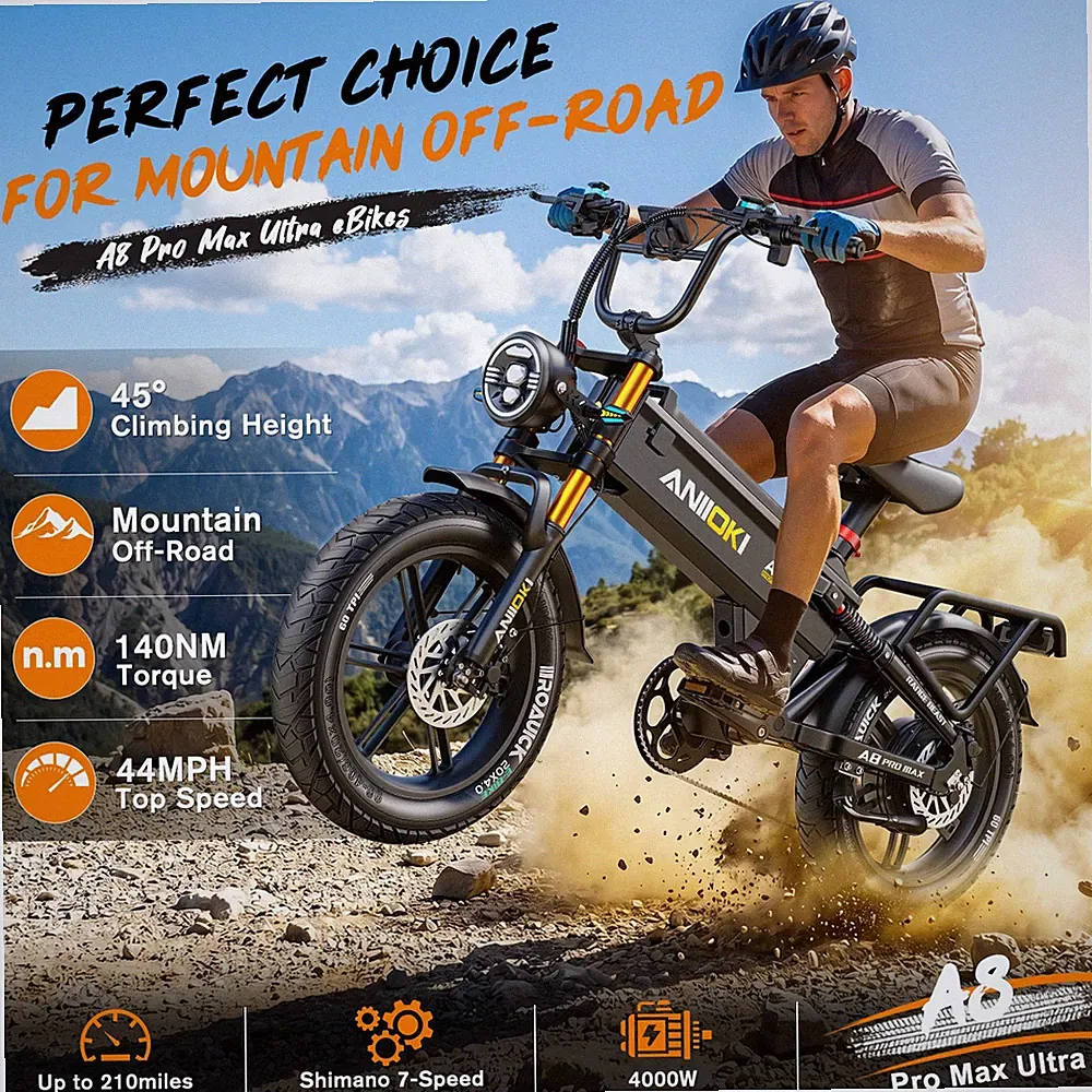 20"Aniioki Fat Tire Single Motor 4000W Electric Bike 140 Nm 60V 70AH 46MPH NEW