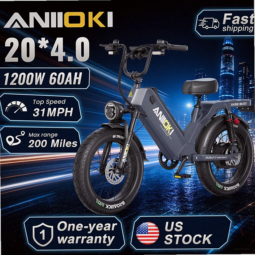 20" E-Mountain Bike Fat Tire 48V 60AH Electric Bike 1200W Peak For Adults 31MPH