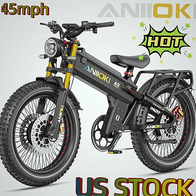 2025 26"Aniioki Fat Tire Dual Motor 6000W Electric Bike 60V 70AH 45MPH A9 US HOT