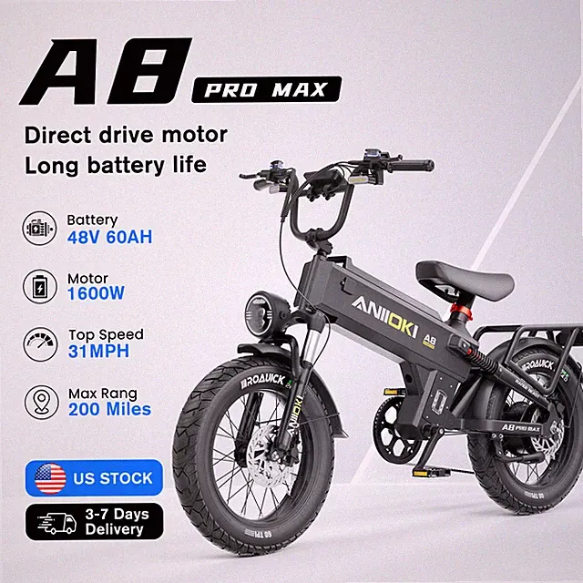 2026 NEW ANIIOKI 20" Fat Tire Electric Bike 1600W 48V60Ah For Adults Teens Ebike