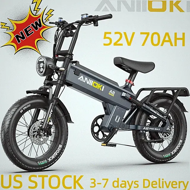 2026 NEW Aniioki 210 Miles 20" Fat Tire 52V 70AH Mountain EBike 33Mph 120NM US