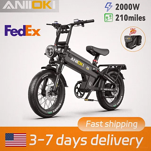 210 MilesAniioki 20" Fat Tire 52V 70AH Single Motor Mountain EBike 33Mph US