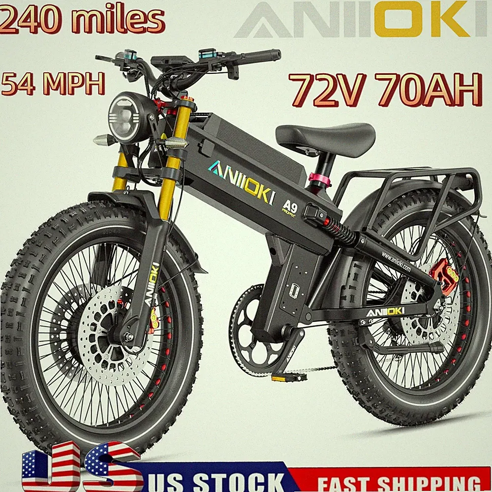 26"ANIIOKI 7000W Peak Dual Motor Electric Bike 72V 70Ah Fast eBike,54MPH US NEW