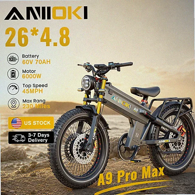 26"Aniioki Fat Tire Dual Motor 6000W Electric Bike 60V 70AH 45MPH A9 Pro Max