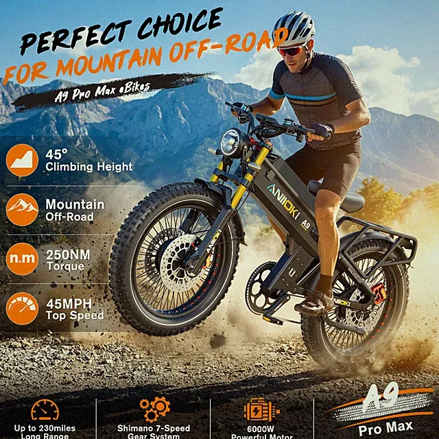 26 Inch ANIIOKI 6000W Dual Motor Fat Tire Electric Bike 60V 80Ah 45MPH Adult
