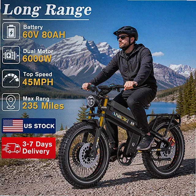 45MPH E-Bike 26" Peak 6000W Dual Motor 60V 80Ah Electric Bike for adult ANIIOKI