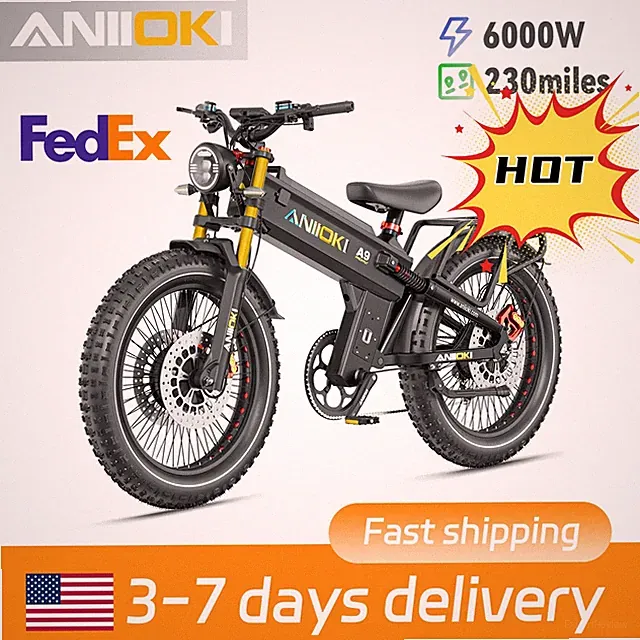 6000W 26"Aniioki Fat Tire Dual Motor Electric Bike 60V 70AH A9 For Adults US