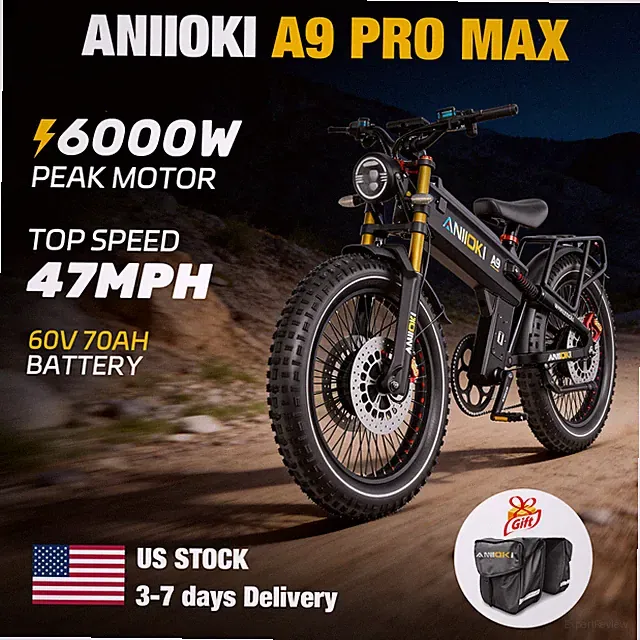 6000w 26" Fat Tire ANIIOKI A9 Adult Ebike 60V 70AH Mountain Electric Bike US