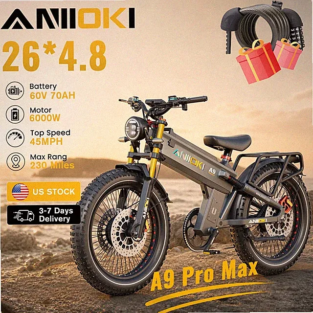 6000W ANIIOKI A9 Pro Max 26"Aniioki Fat Tire Dual Motor Electric Bike 70AH 45MPH