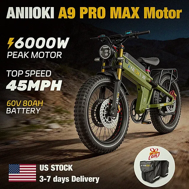 6000W Dual Motor 26" Electric Bike for Adults 45MPH 60V 80Ah Mountain ANIIOKI