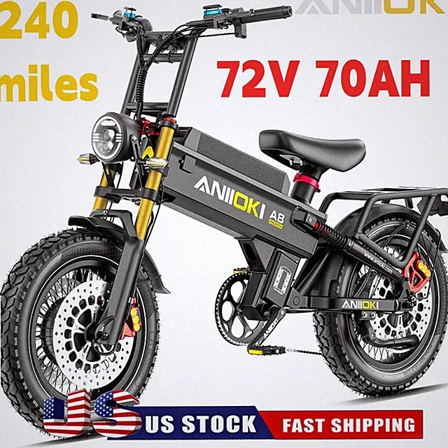 ANIIOKI 20" 6000W 72V Electric Bike Mountain e bike Fat Tire for Adult 50MPH