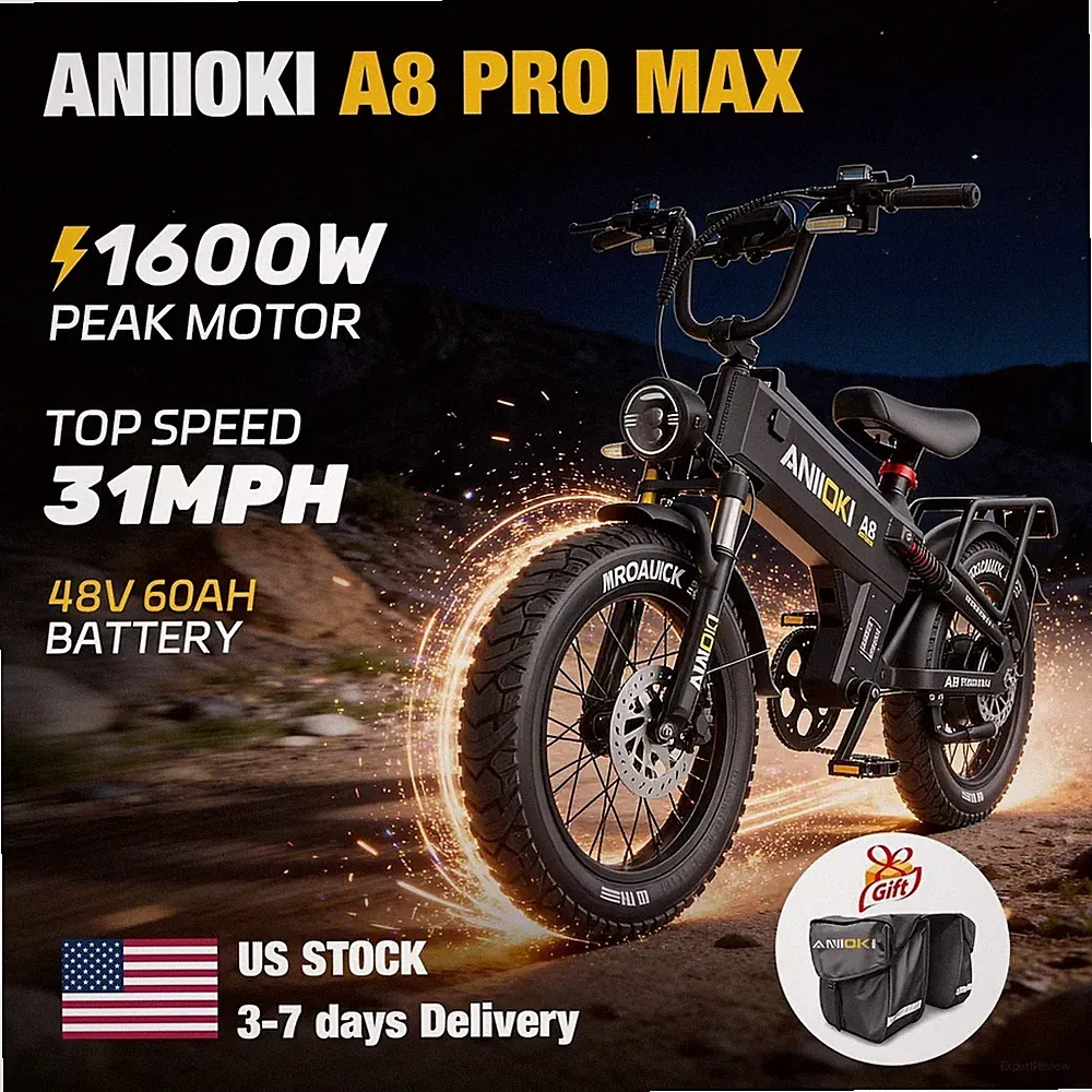 ANIIOKI 20'' Electric Bike 48V 60AH Battery Ebikes Peak 1600W 31MPH 200 miles