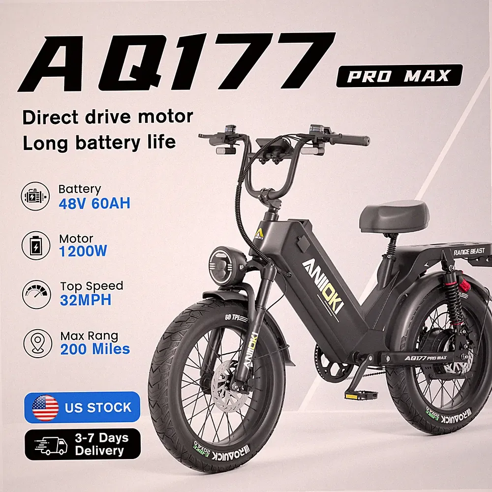 ANIIOKI 20" Electric Bike Peak 1200W 31MPH 48V 60Ah Fat Tire Electric City Bike