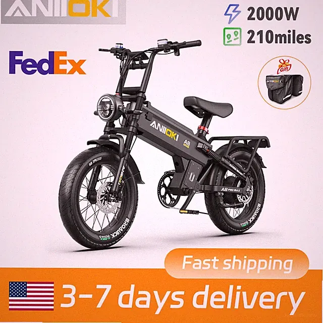 Aniioki 20"Fat Tire 52V 70AH Single Motor 2000W Mountain EBike 33Mph 210 miles