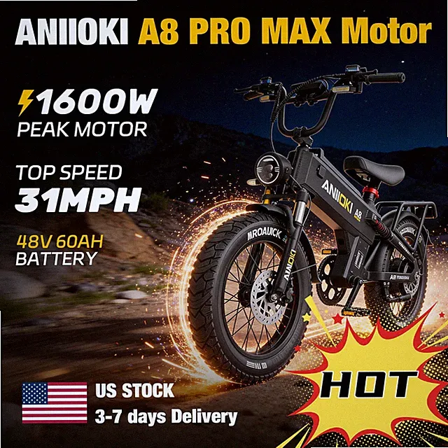 ANIIOKI 20" Fat Tire Electric Bike for Adults 1600W Peak 200Miles 60AH E-Bike US