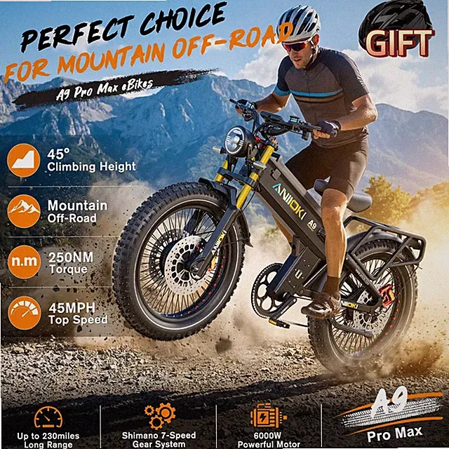 ANIIOKI 26" 6000W AWD E-Bike 60V 70Ah Large Battery 45MPH Adult Electric Bike