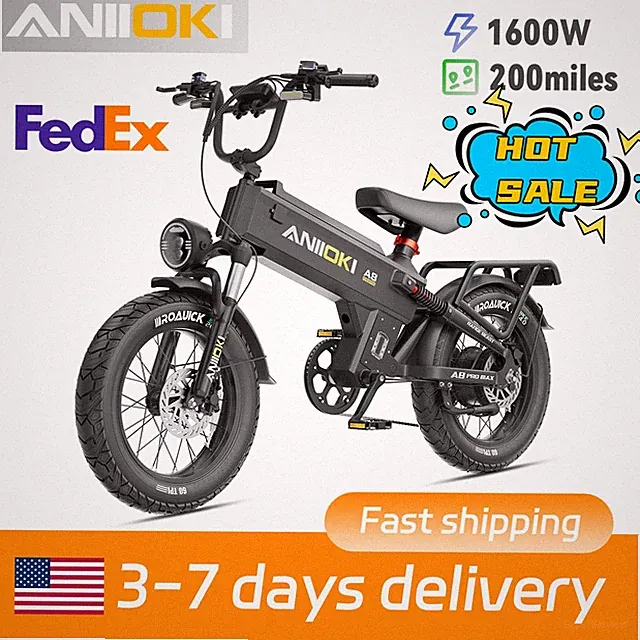 ANIIOKI 31MPH E-Bike 20" 1600W Motor 48V/60Ah Electric Bike 200 Miles Adults UL