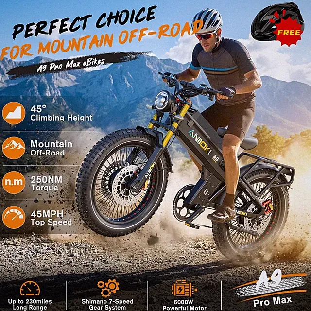 ANIIOKI 45MPH E-Bike 26" AWD Peak 6000W Motor 60V/80Ah Electric Bike for Adults