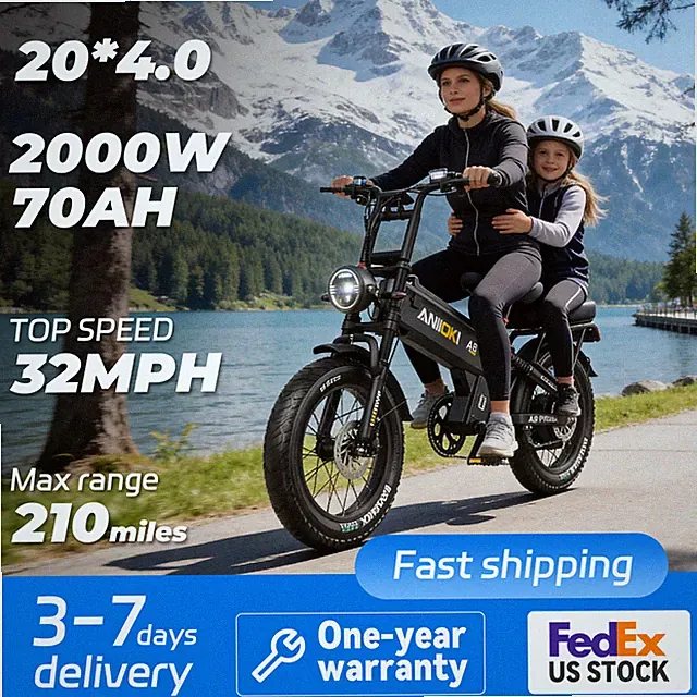 Aniioki A8 Pro Max 20" Fat Tire 52V 70AH Single Motor Mountain EBike 33Mph US