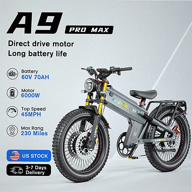 ANIIOKI A9 PRO MAX 26" Fat Tire Dual Motor 6000W Electric Bike 60V 70AH 45MPH