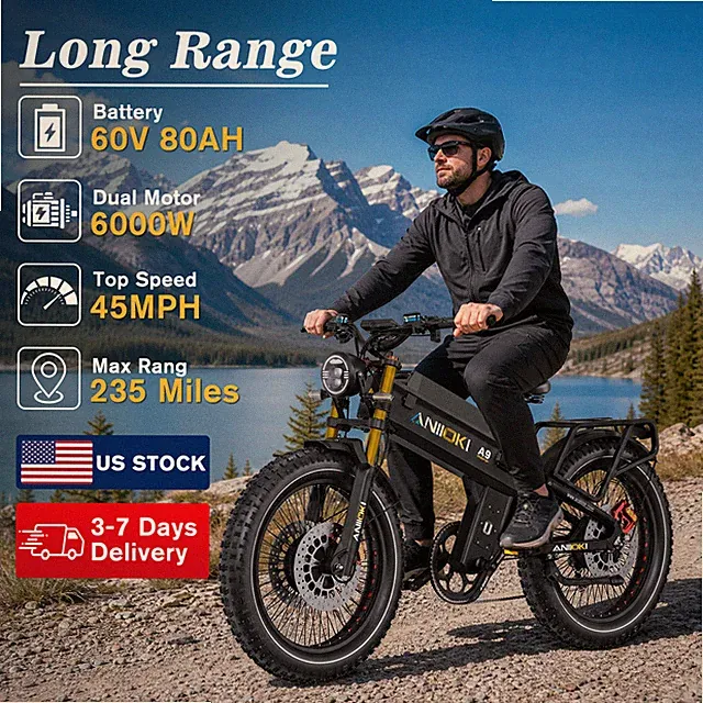 ANIIOKI Electric Bicycle 26" Fat Tire 6000W Motor 60V 80Ah 45MPH A9 PRO MAX