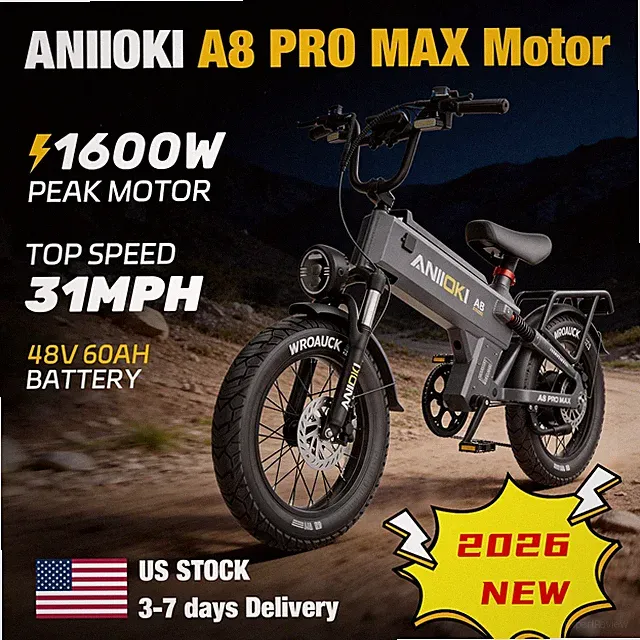 ANIIOKI MOUNTAIN EBIKE 20" FAT TIRE ADULTS ELECTRIC BIKE 1600W 31MPH 48V 60AH US