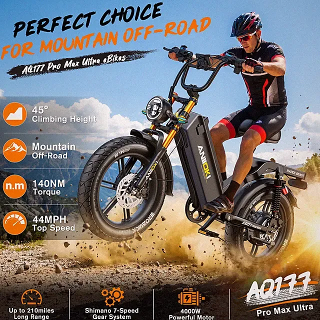 NEW Electric Mountain Bike For Adults 4000W 46MPH 60V 80AH 20" Fat Tires ANIIOKI
