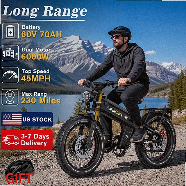 Peak 6000W 26"Aniioki Fat Tire Dual Motor Electric Bike 70AH 45MPH For adults US